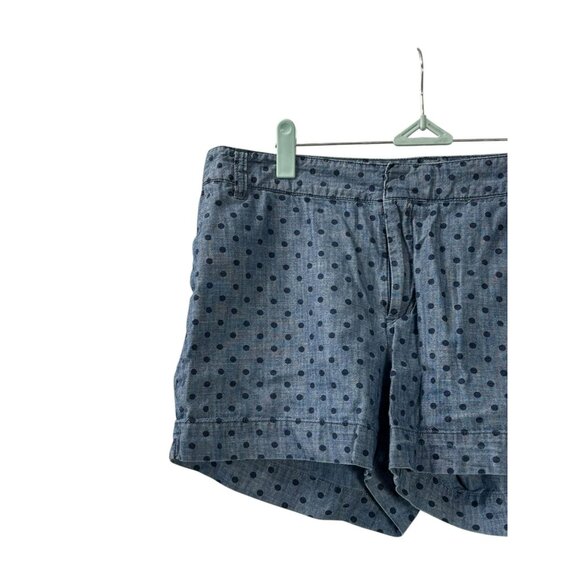 Old Navy Womens Blue Chambray Shorts Cotton Navy Polka Dots Pockets Size 10 - Picture 2 of 8